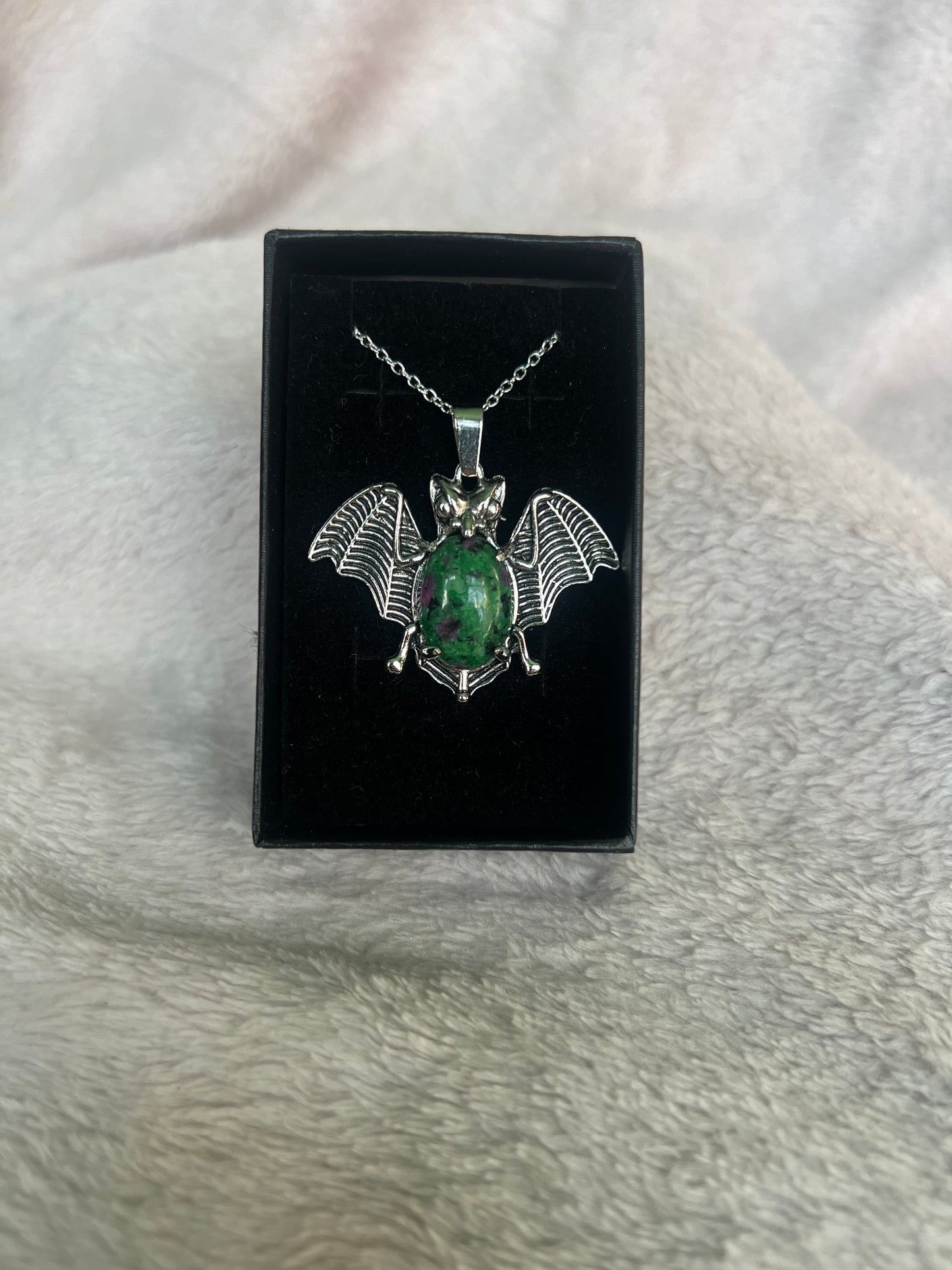 Ruby Zoisite bat necklace