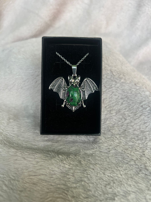 Ruby Zoisite bat necklace