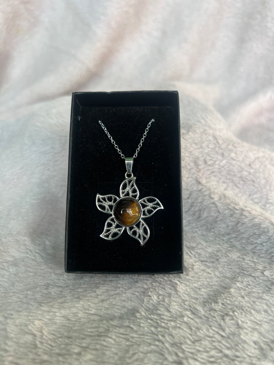 🪶 925 Sterling Silver Tiger’s Eye Flower Necklace 🪶