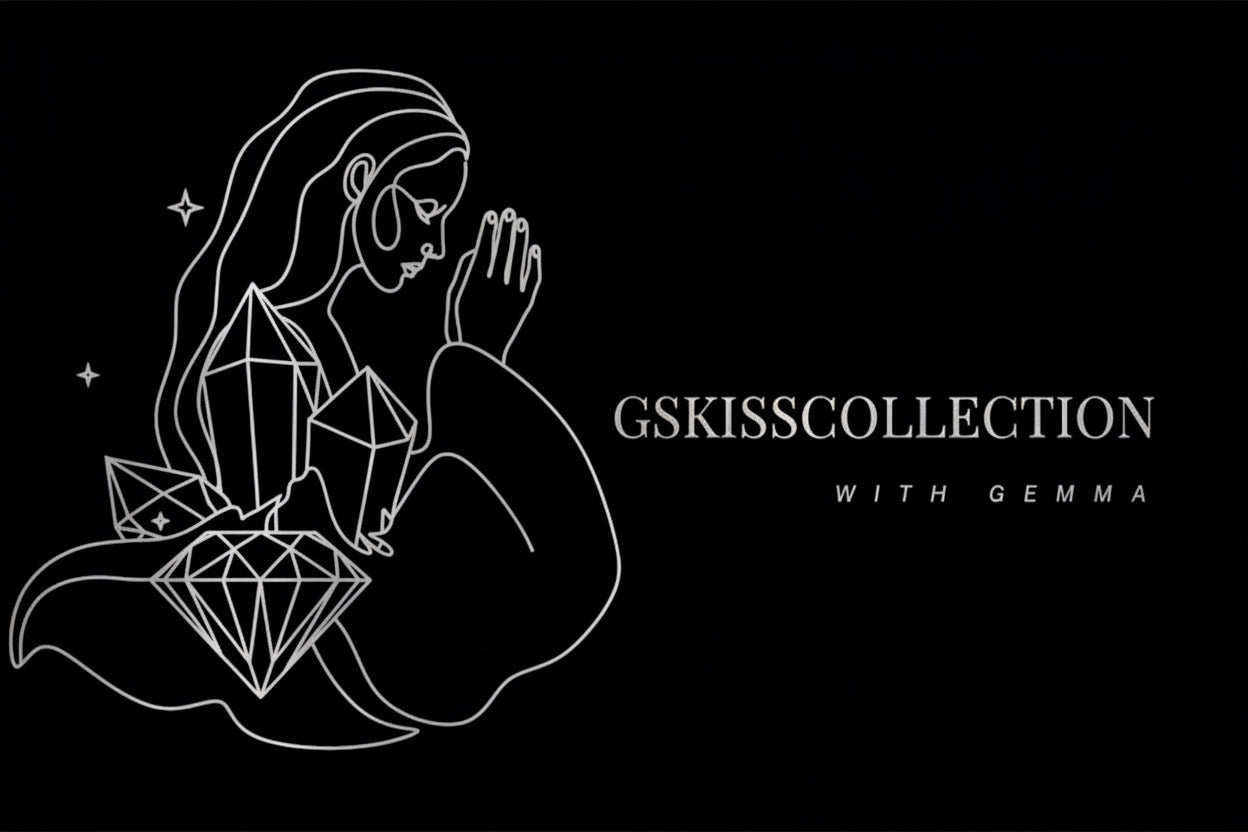 Line art of a woman with geometric shapes and 'GSKISSCOLLECTION with Gemma' text on a light background